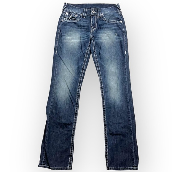 True Religion Y2K low rise World Tour jeans Straight with flaps, sz 29 - Picture 2 of 16